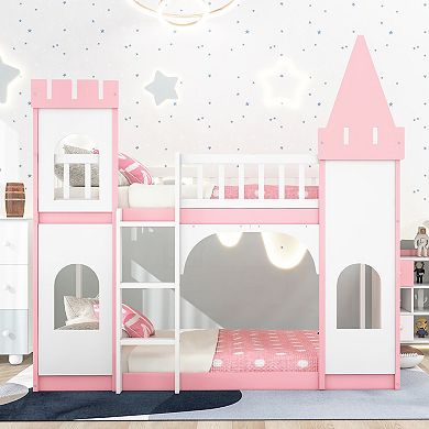 Merax Twin Over Twin Castle Bunk Bed with Ladder