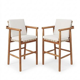 Merax Outdoor Counter Height Bar Stools Chair Set of 2, Modern Patio Acacia Wooden Stools