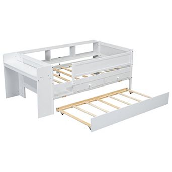 Merax Multi-Functional Twin Daybed with Drawers and Trundle, Headboard Storage and Tables