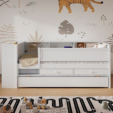 Merax Multi-Functional Twin Daybed with Drawers and Trundle, Headboard Storage and Tables