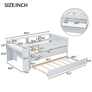 Merax Multi-Functional Twin Daybed with Drawers and Trundle, Headboard Storage and Tables