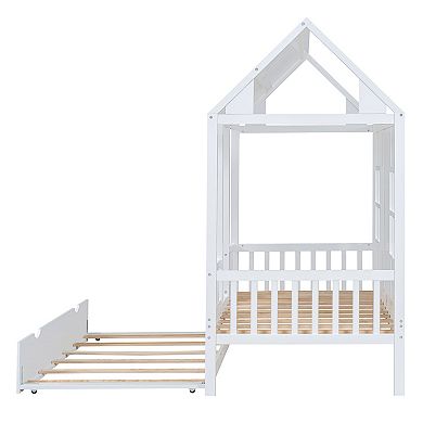 Merax Twin Size Wood House Bed With Twin Size Trundle