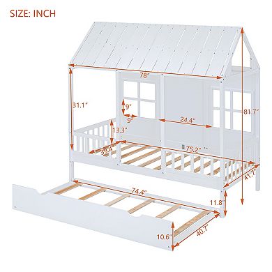 Merax Twin Size Wood House Bed With Twin Size Trundle