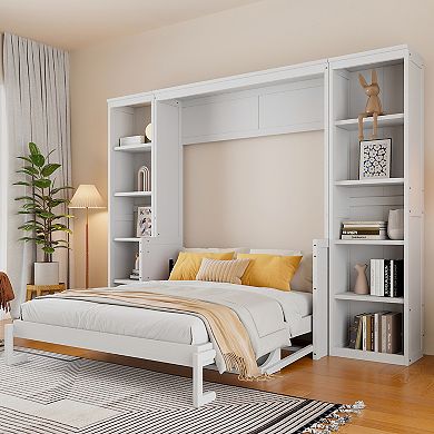 Merax Queen Size Murphy Bed with Desk and Bookshelf