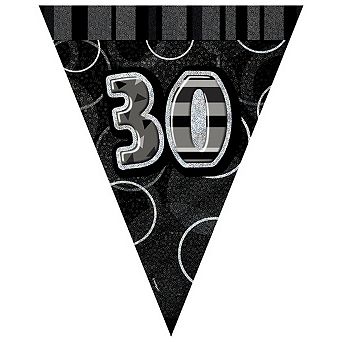 Unique Party Black Silver 30 Glitz Pennant Bunting