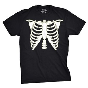 Mens Glowing Skeleton Rib Cage Cool Halloween Costume T Shirt Glow in The Dark Tee