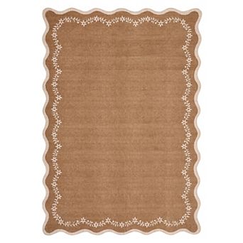 Fashionwu Modern Solid Scalloped Rug for Living Room Wavy Edge Carpet Apartment Cozy Home Decor