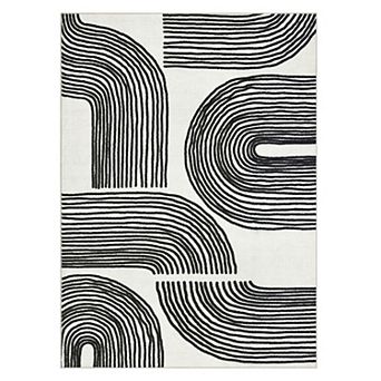 Fashionwu Modern Striped Abstract Area Rug for Living Room Washable Carpet Neutral Home Decor