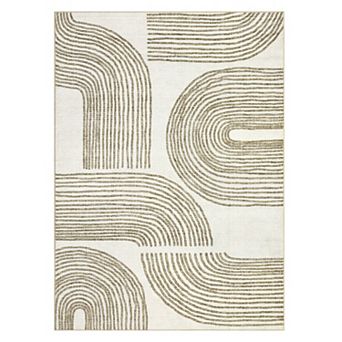 Fashionwu Modern Striped Abstract Area Rug for Living Room Washable Carpet Neutral Home Decor