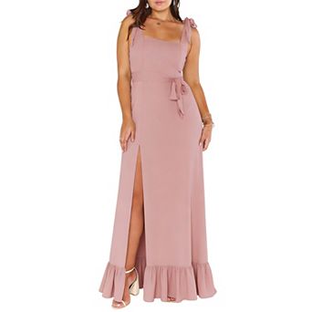 Women's Tie Strap Midi Dress, Elegant Sleeveless Split Hem Ruffle Sundress for Beach & Vacation