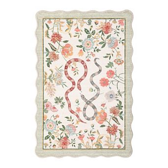 Fashionwu Snake Flower Print Romantic Rug Washable Non Slip Carpet for Bedroom Living Room Decor