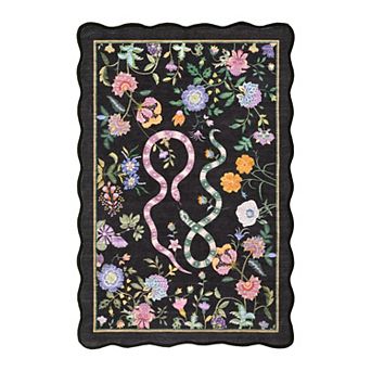 Fashionwu Snake Flower Print Romantic Rug Washable Non Slip Carpet for Bedroom Living Room Decor