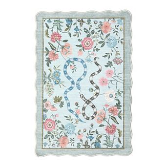 Fashionwu Snake Flower Print Romantic Rug Washable Non Slip Carpet for Bedroom Living Room Decor