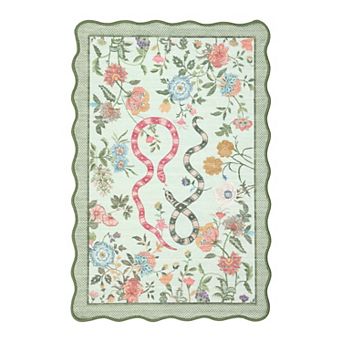 Fashionwu Snake Flower Print Romantic Rug Washable Non Slip Carpet for Bedroom Living Room Decor