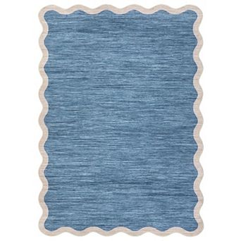 Fashionwu Modern Solid Textured Rugs for Living Room Scalloped Border Carpet Minimalist Home Decor