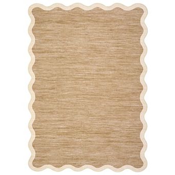 Fashionwu Modern Solid Textured Rugs for Living Room Scalloped Border Carpet Minimalist Home Decor