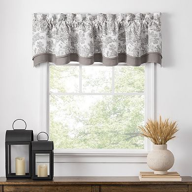 100% Cotton Victoria Park Toile Bradford Shaped Valance With Print over Solid