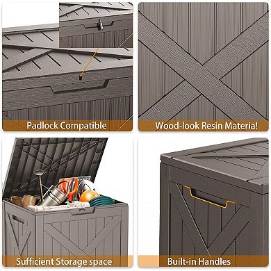 EFU 32 Gallon Weatherproof Deck Box, Lockable Resin Storage Container with Handles