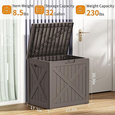 EFU 32 Gallon Weatherproof Deck Box, Lockable Resin Storage Container with Handles