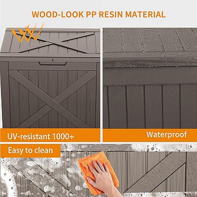 EFU 32 Gallon Weatherproof Deck Box, Lockable Resin Storage Container with Handles