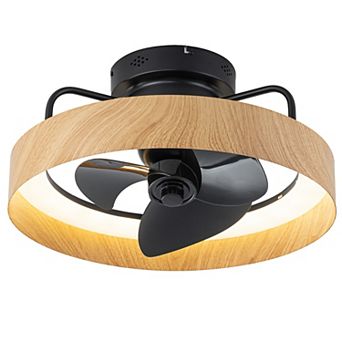 C Cattleya 19.5-Inch Dimmable LED Black and Wood Finish Indoor Ceiling Fan with Light Kit and Remote