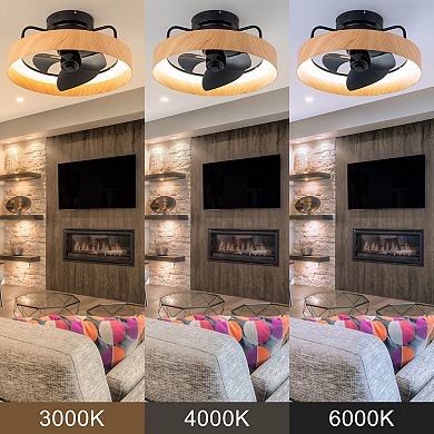 C Cattleya 19.5-Inch Dimmable LED Black and Wood Finish Indoor Ceiling Fan with Light Kit and Remote
