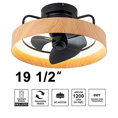 C Cattleya 19.5-Inch Dimmable LED Black and Wood Finish Indoor Ceiling Fan with Light Kit and Remote