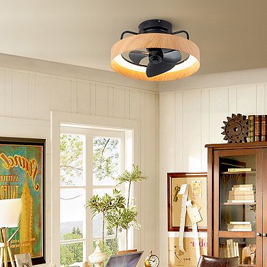 C Cattleya 19.5-Inch Dimmable LED Black and Wood Finish Indoor Ceiling Fan with Light Kit and Remote