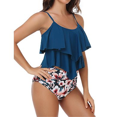 Womens Swimsuits Two Piece Ruffled Bathing Suit Swimwear High Waisted Bikini Sets