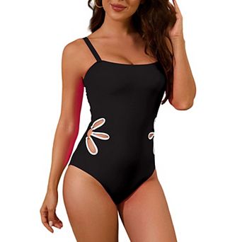 Womens One Piece Swimsuit Floral Cutout Backless Bathing Suit with Adjustable Straps