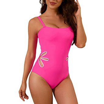 Womens One Piece Swimsuit Floral Cutout Backless Bathing Suit with Adjustable Straps