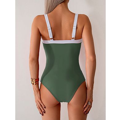 Womens One Piece Swimsuit Color Block Bathing Suit Tummy Control Slimming Swim Suits