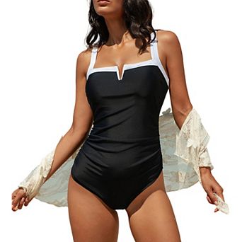 Womens One Piece Swimsuit Color Block Bathing Suit Tummy Control Slimming Swim Suits