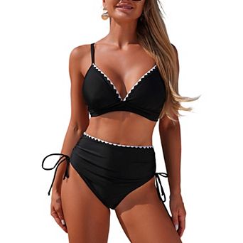 Womens Bikini Sets Shell Print Whip Stitch 2 pc Swimsuits High Waisted Bathing Suits