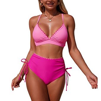 Womens Bikini Sets Shell Print Whip Stitch 2 pc Swimsuits High Waisted Bathing Suits