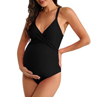 Womens Maternity One Piece Swimsuit V Neck Front Cross Pregnancy Bathing Suit Swimwear