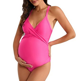 Womens Maternity One Piece Swimsuit V Neck Front Cross Pregnancy Bathing Suit Swimwear