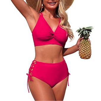 Womens Bikini Set Two Piece Swimsuit Triangle Top Cutout Tie Mid Rise Bottom Bathing Suit