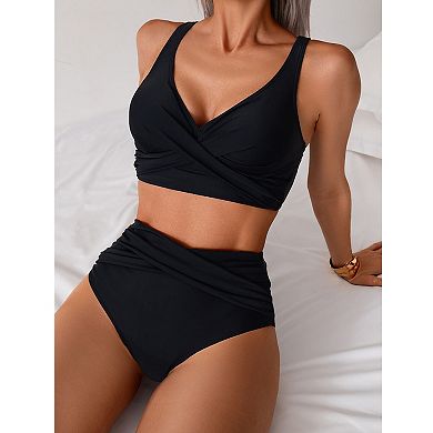 Womens High Waisted Bikini Sets Tummy Control Twist Front Ruched Swimsuits Bathing Suit