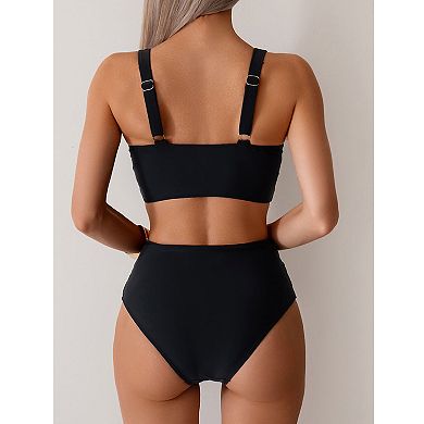 Womens High Waisted Bikini Sets Tummy Control Twist Front Ruched Swimsuits Bathing Suit