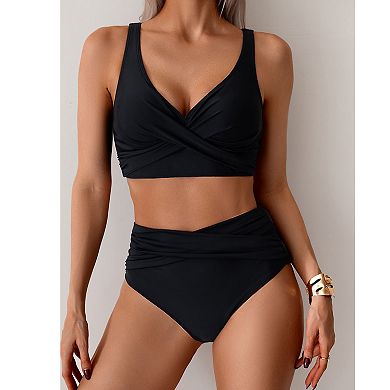 Womens High Waisted Bikini Sets Tummy Control Twist Front Ruched Swimsuits Bathing Suit