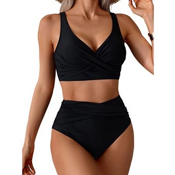 Womens High Waisted Bikini Sets Tummy Control Twist Front Ruched Swimsuits Bathing Suit