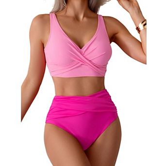 Womens High Waisted Bikini Sets Tummy Control Twist Front Ruched Swimsuits Bathing Suit