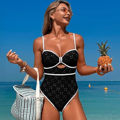 Womens Color Block One Piece Swimsuits Tummy Control Twist Front Cutout Bathing Suits