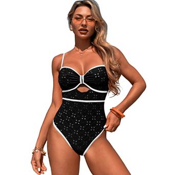 Womens Color Block One Piece Swimsuits Tummy Control Twist Front Cutout Bathing Suits