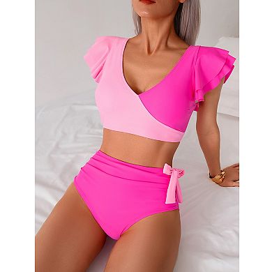 Womens High Waisted Bikini Sets Ruffle Tummy Control 2 Piece Swimsuits Full Coverage Bathing Suit