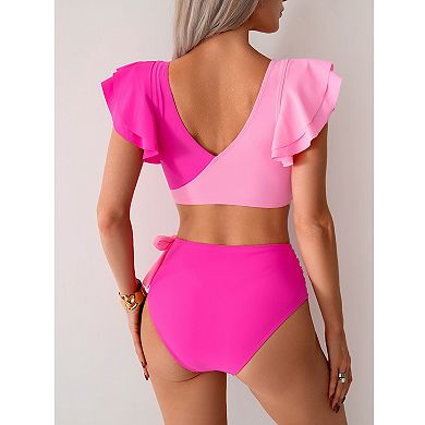 Womens High Waisted Bikini Sets Ruffle Tummy Control 2 Piece Swimsuits Full Coverage Bathing Suit