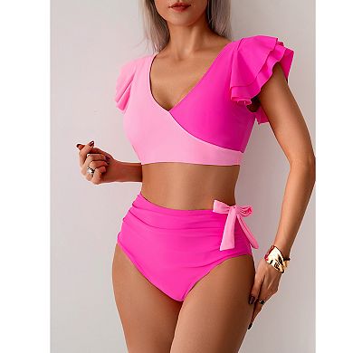 Womens High Waisted Bikini Sets Ruffle Tummy Control 2 Piece Swimsuits Full Coverage Bathing Suit