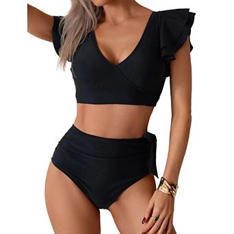 Womens High Waisted Bikini Sets Ruffle Tummy Control 2 pc Swimsuits Full Coverage Bathing Suit