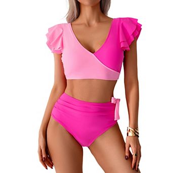 Womens High Waisted Bikini Sets Ruffle Tummy Control 2 pc Swimsuits Full Coverage Bathing Suit